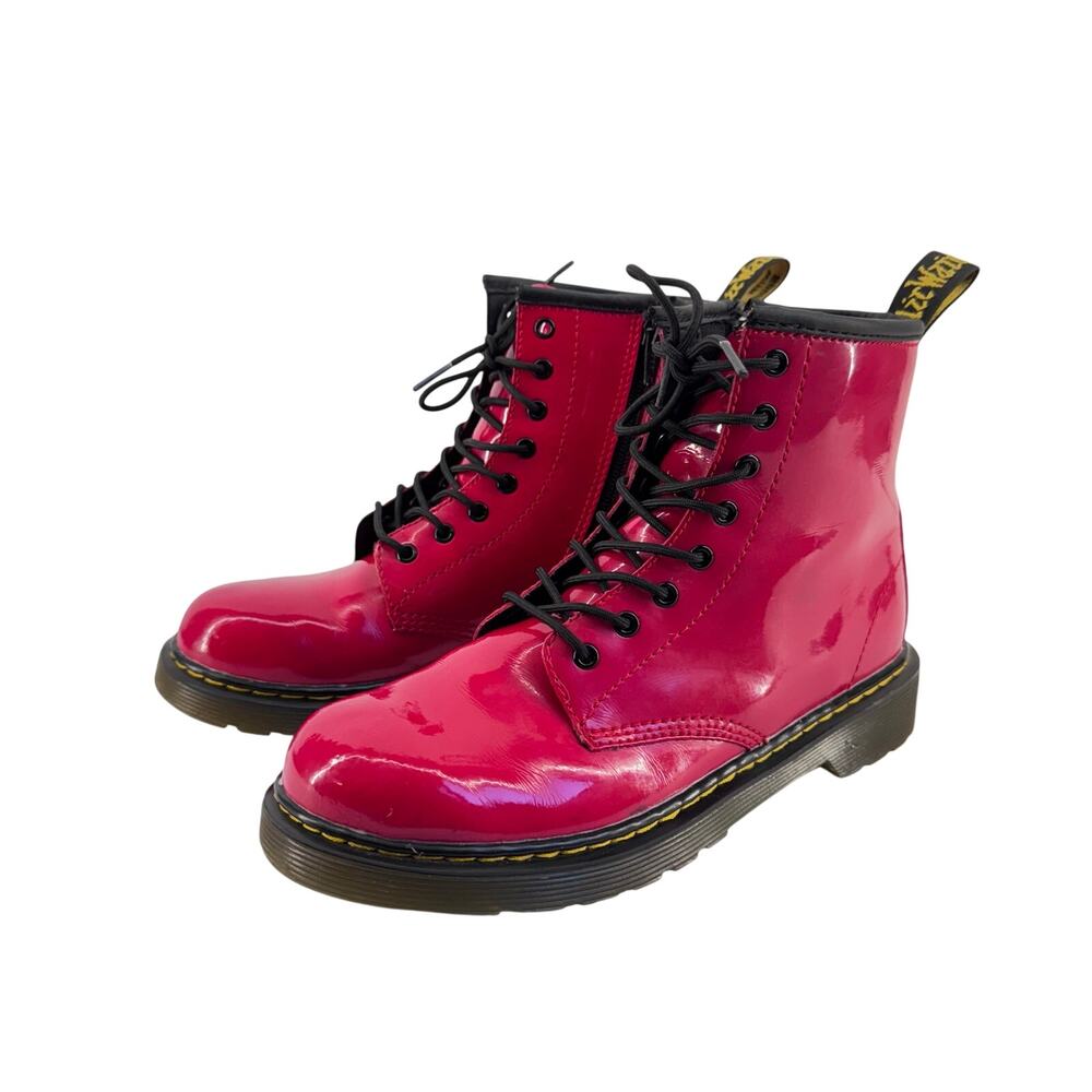 Dr Martens Red Patent 1460 J Lace Up Combat Boots Side Zip US 5 EU 36 Y2K glossy